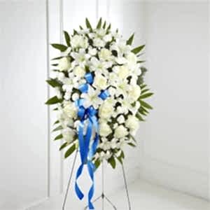 Exquisite Tribute Standing SprayBlue Ribbon